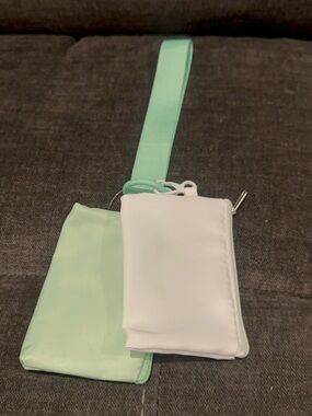Women's Mint Green and White Wristlet Dual Pouch Set